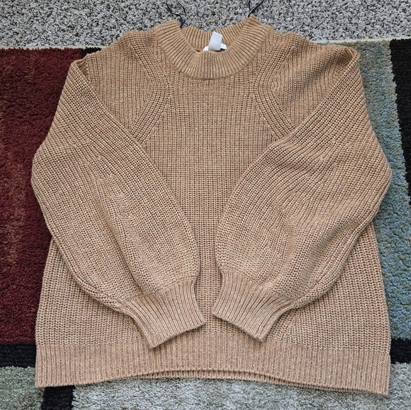 H&M Sweater Womens Sz L Brown  Oversized Relaxed Fit Open Knit Grunge Academia - Picture 5 of 11